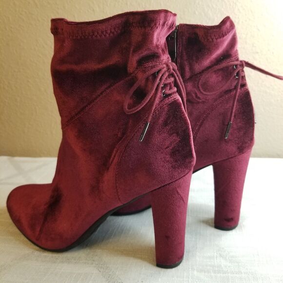 Francesca's Wine Burgundy Velvet Sock Ankle Boots Bootie Retro Size 10 - Picture 8 of 13